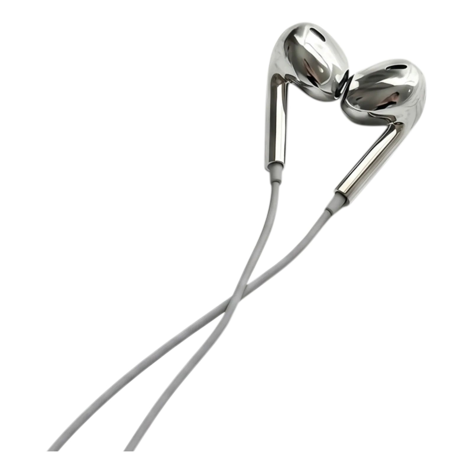 Azuro chrome earbuds, both earpieces resting together with their cables trailing below