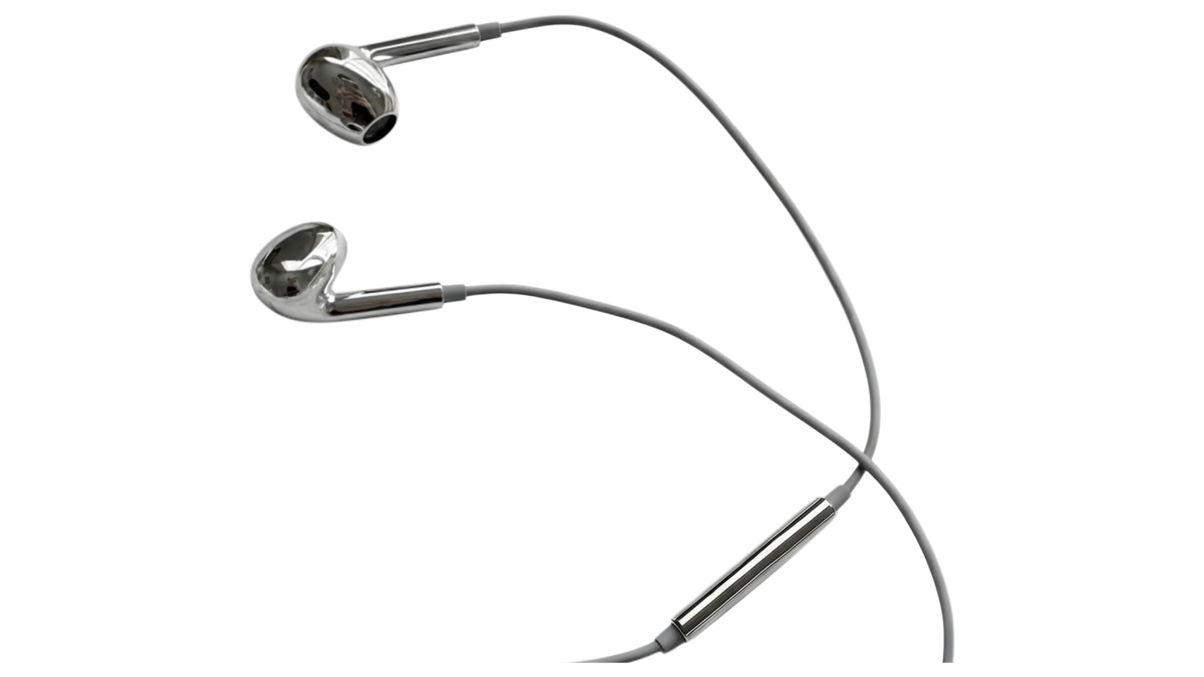 Azuro chrome earbuds with their tangle-resistant cable sweeping across the frame